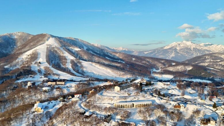 Aerial view of Madarao Mountain Resort and village, Nagano, Japan