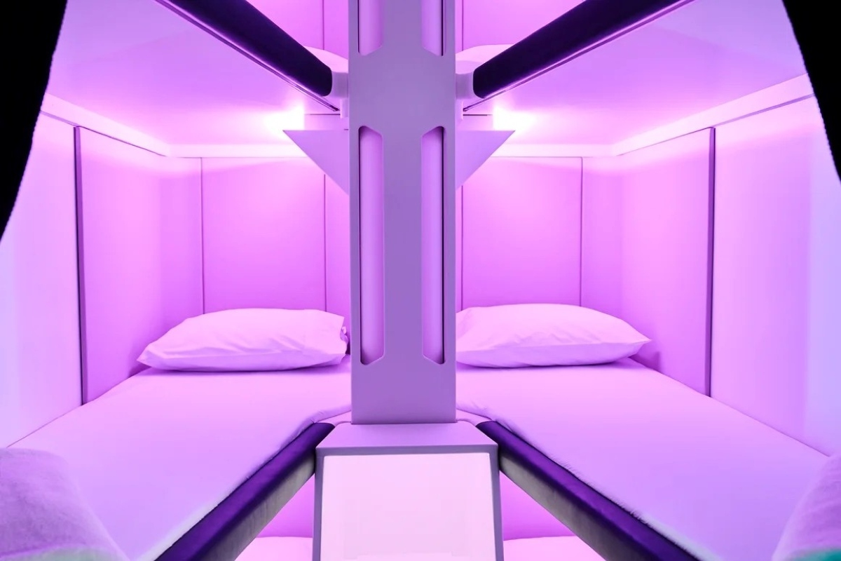 Interior of an Air New Zealand Economy Skynest sleep capsule