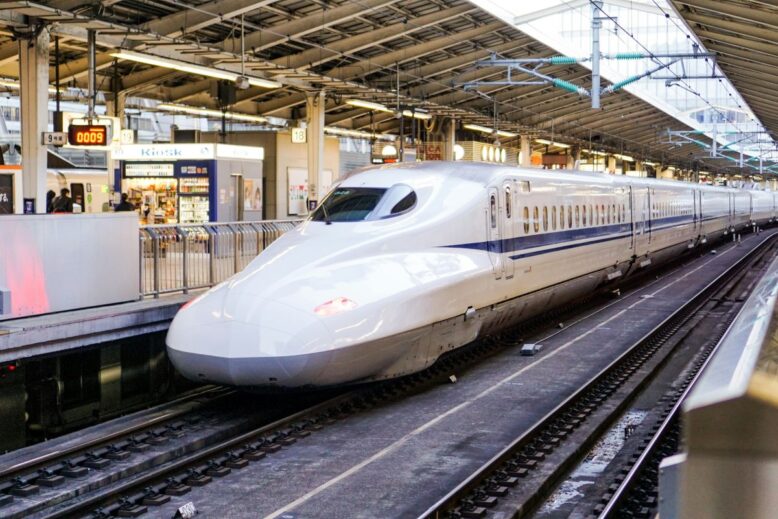 A Shinkansen waiting at the platform in Japan