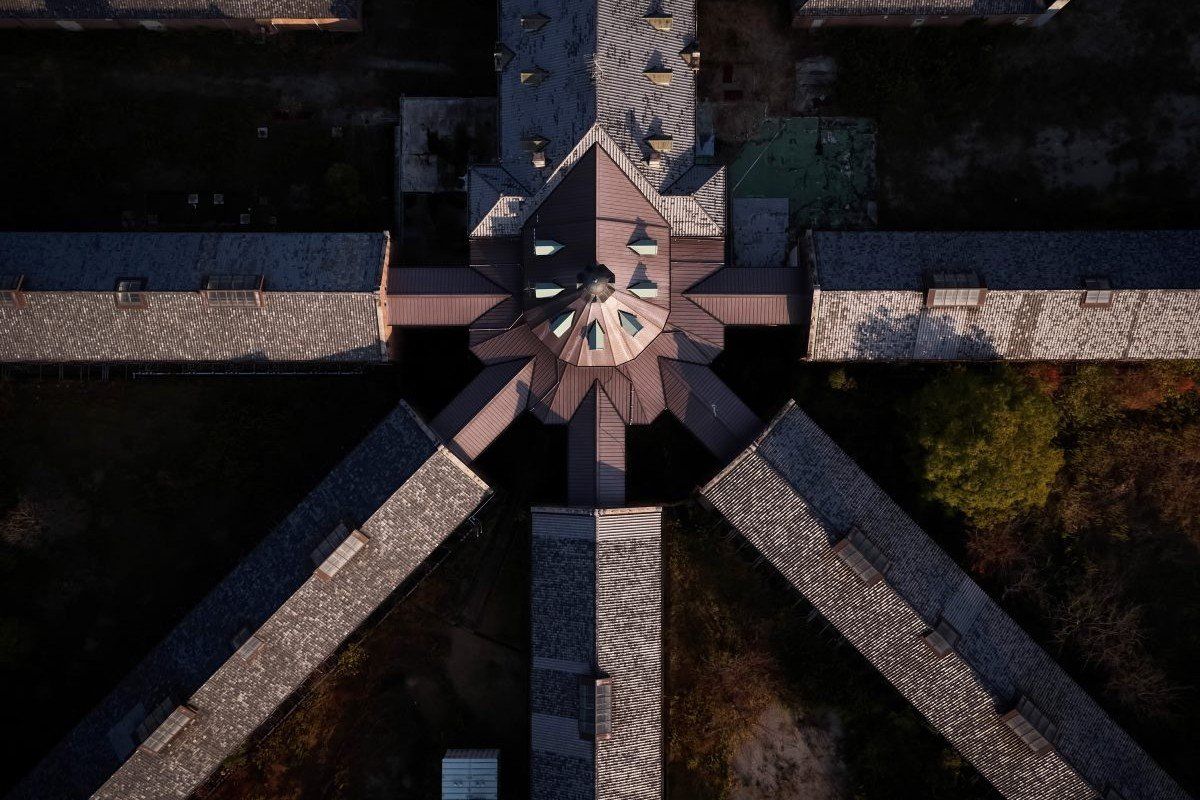 Aerial view of Nara Prison Museum's radiating Haviland System layout